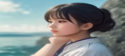 缘之空女主角小渡渚，金发少女在湖畔码头垂钓，夕阳将湖面染成橘红色，画面充满宁静的夏日氛围